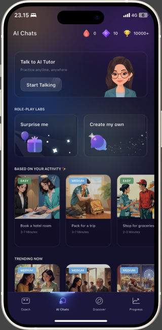 ฝึกกับบทเรียนในรูปแบบเกม ในแอป ELSA Speak