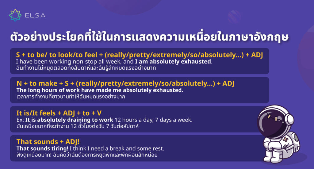 ตัวอย่างประโยคแสดงความเหนื่อยภาษาอังกฤษ