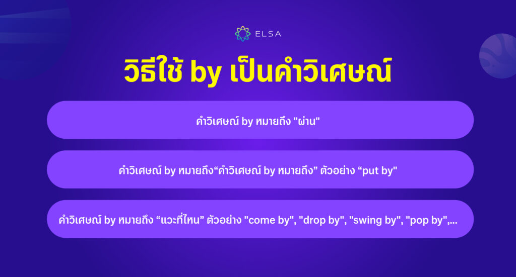 วิธีใช้ by เป็นคำวิเศษณ์