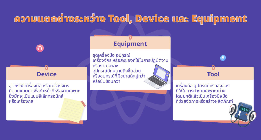 ความแตกต่างระหว่าง Tool, Device และ Equipment