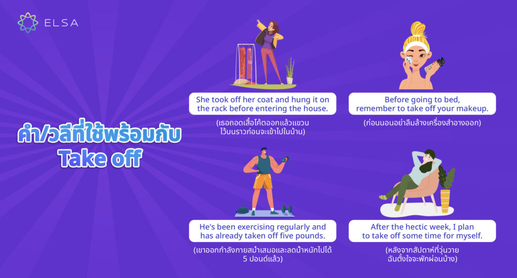 คํา/วลีที่ใช้พร้อมกับ Take off คํา/วลีที่ใช้พร้อมกับ Take off