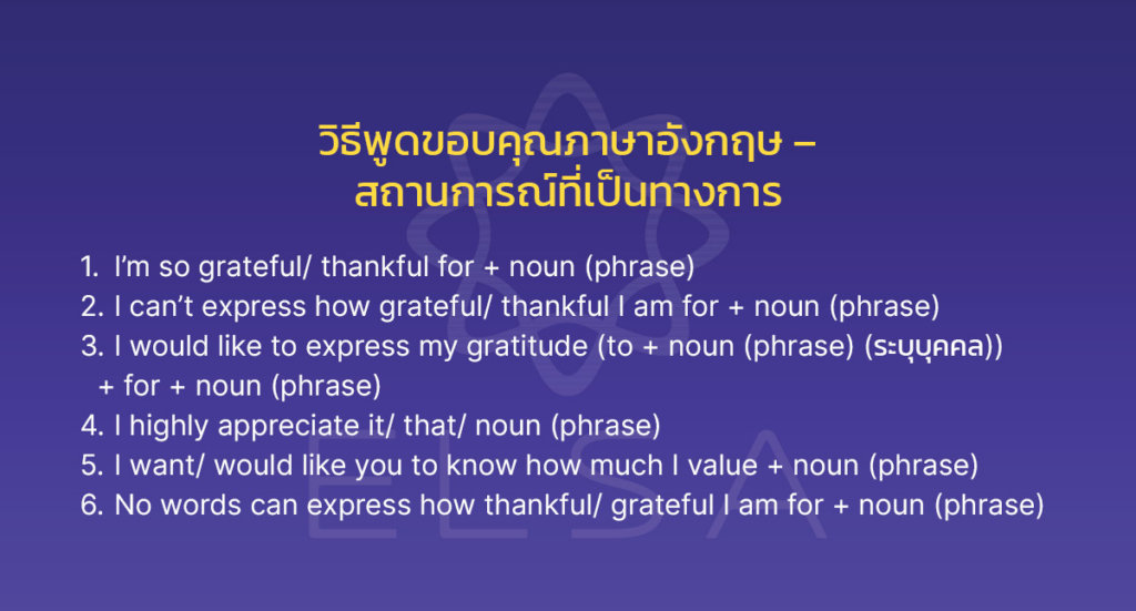 ประโยค ขอบคุณ ภาษาอังกฤษ ที่เป็นทางการ