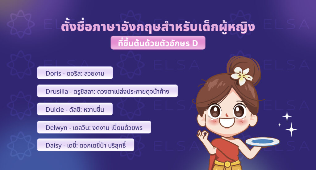 ชื่อภาษาอังกฤษผู้หญิงที่ขึ้นต้นด้วยตัวอักษร D ชื่อภาษาอังกฤษผู้หญิงที่ขึ้นต้นด้วยตัวอักษร D