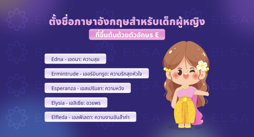 ชื่อภาษาอังกฤษผู้หญิงที่ขึ้นต้นด้วยตัวอักษร E