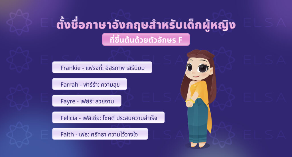 ชื่อภาษาอังกฤษผู้หญิงที่ขึ้นต้นด้วยตัวอักษร F ชื่อภาษาอังกฤษผู้หญิงที่ขึ้นต้นด้วยตัวอักษร F