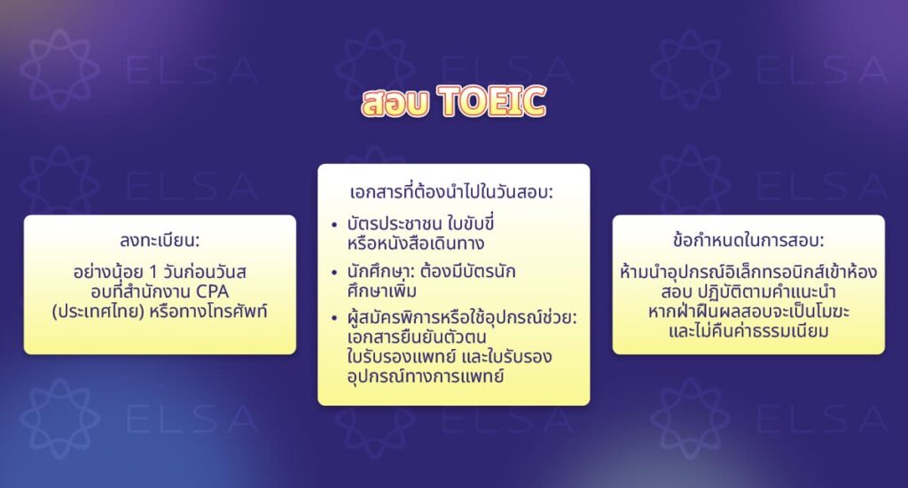 ขั้นตอน – เอกสาร – กฎระเบียบเมื่อเข้าสอบ TOEIC ขั้นตอน – เอกสาร – กฎระเบียบเมื่อเข้าสอบ TOEIC