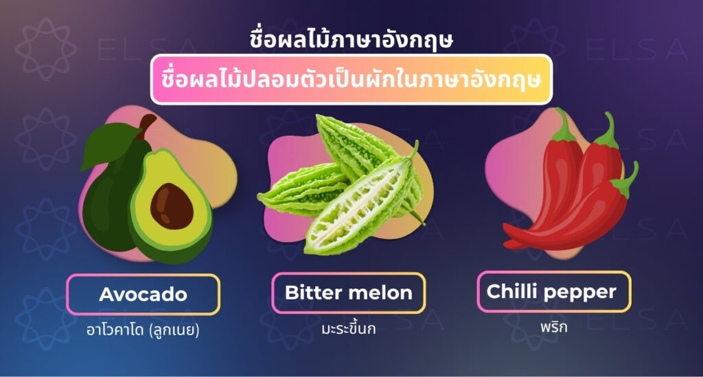 ชื่อผลไม้จำแลงเป็นผักในภาษาอังกฤษ