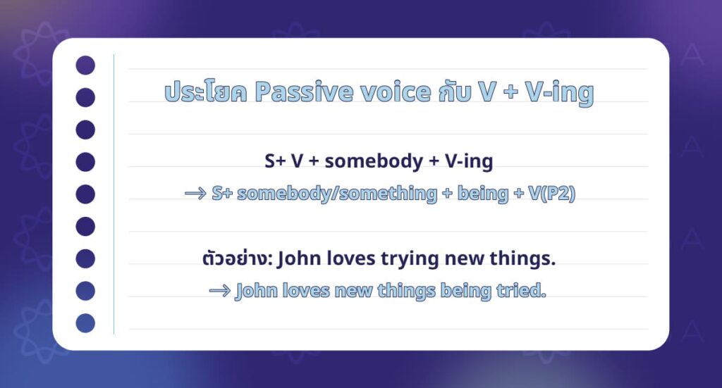 ประโยค passive voice กับ V + V-ing