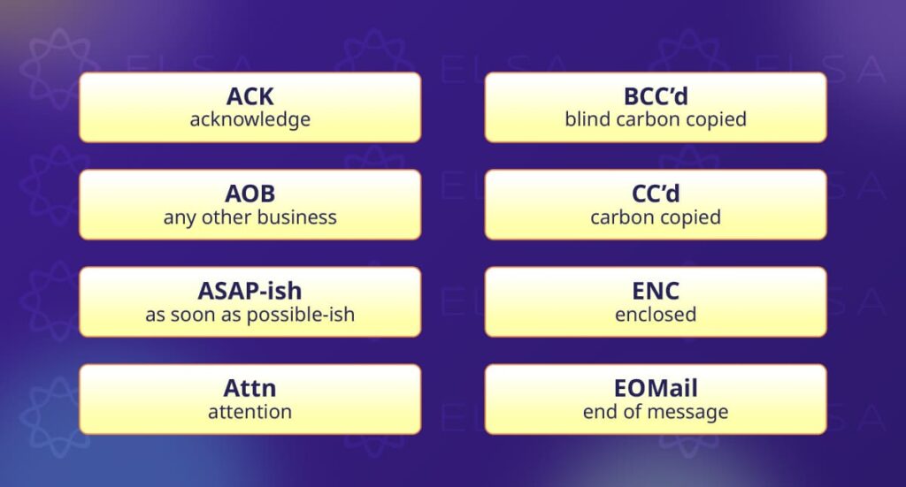 ตัวย่อภาษาอังกฤษในอีเมล