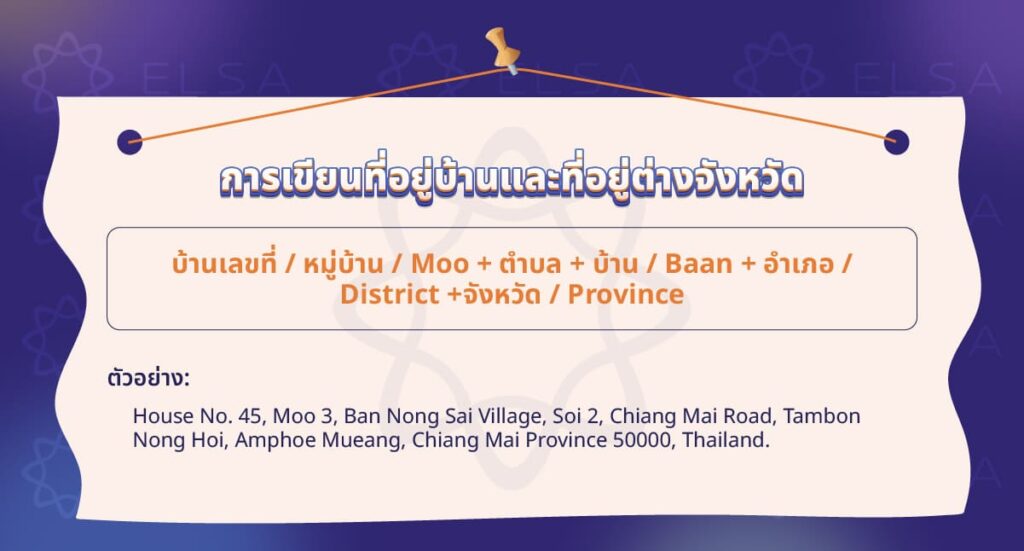 การเขียนที่อยู่บ้านและที่อยู่ต่างจังหวัด