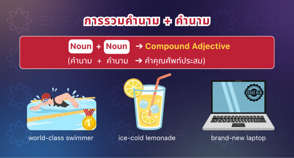 สร้างคำคุณศัพท์ประสมโดยการรวมคำนามกับคำนาม