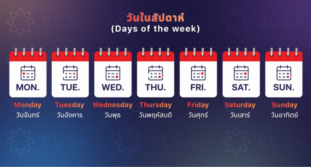 รวบรวมคำศัพท์วันในสัปดาห์ภาษาอังกฤษ