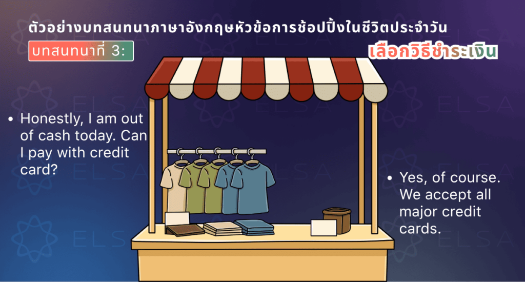 ตัวอย่างบทสนทนาภาษาอังกฤษเกี่ยวกับการเลือกวิธีชำระเงิน