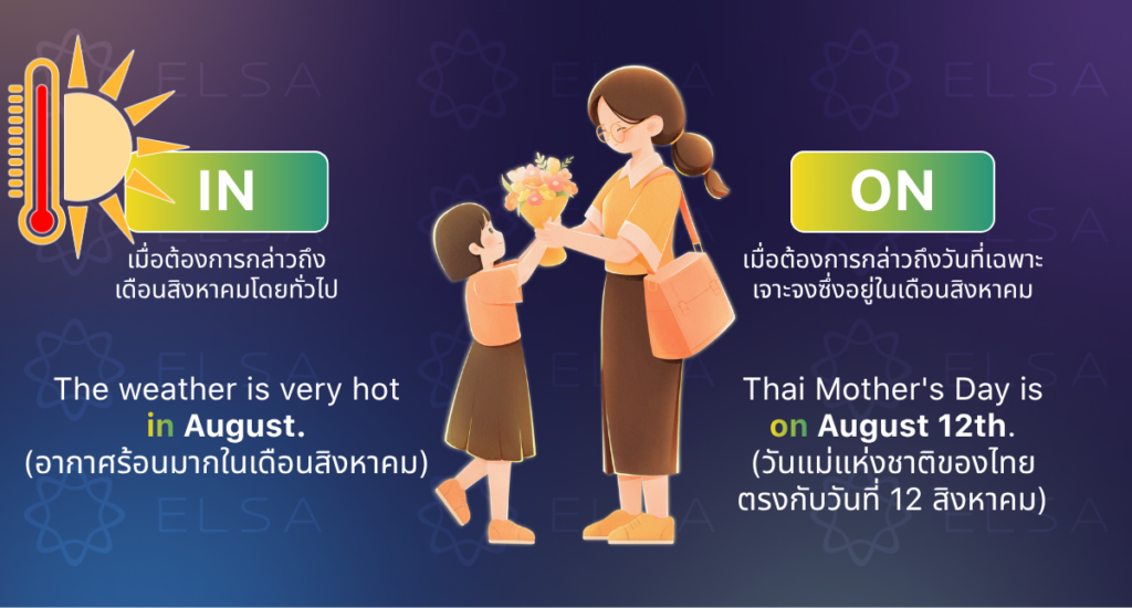 การใช้คำบุพบท in และ on กับ สิงหาคมภาษาอังกฤษ การใช้คำบุพบท in และ on กับ สิงหาคมภาษาอังกฤษ