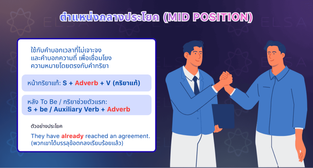 อยู่กลางประโยค (Mid position)