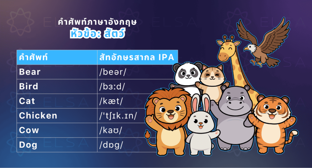 คำศัพท์สัตว์ภาษาอังกฤษ