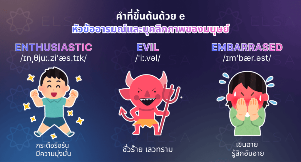 คำศัพท์ที่ขึ้นต้นด้วยตัวอักษร E หัวข้ออารมณ์และบุคลิกภาพ คำศัพท์ที่ขึ้นต้นด้วยตัวอักษร E หัวข้ออารมณ์และบุคลิกภาพ